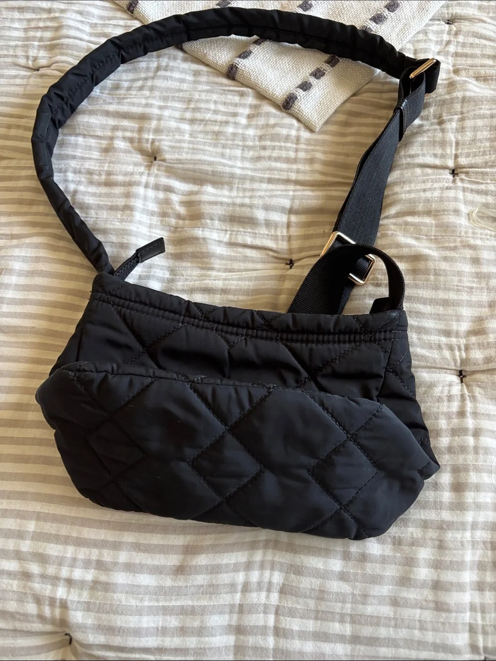 Marc Jacobs Black Quilted Nylon Crossbody with Gold Hardware